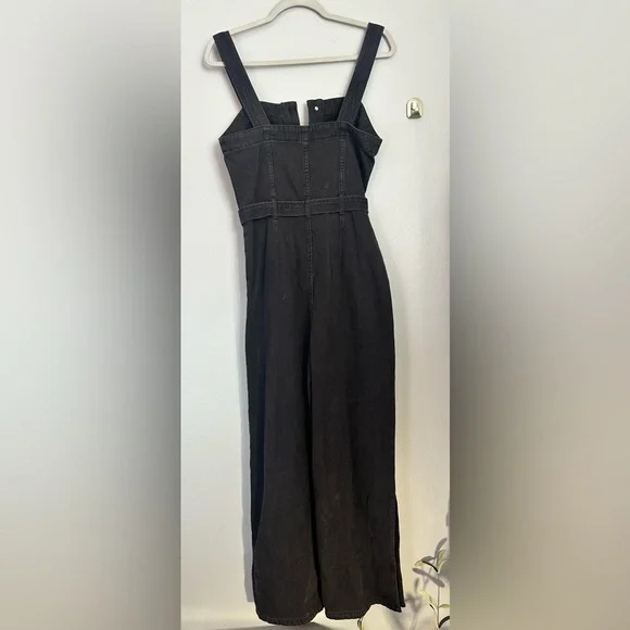 OAT aged Black Volcano Denim Overalls Wide Crop Artsy Boho Size 2 NWT - Picture 6 of 6